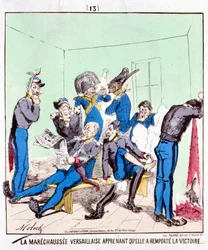 Maréchaussée Versailles erfarer, at hun vandt sejren... Tegneserie om Pariserkommunen, omkring 1870.