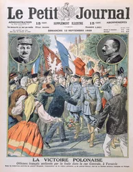 Den polske sejr, franske officerer hyldes af mængden i Central Street i Warszawa, forsideillustration af Le Petit Journal, 12. september 1920
