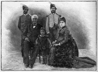 Haitis præsident Etienne Felicite Solomon (1820-1888) med sin familie og medhjælpere.
