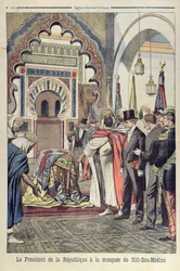 Præsidenten for Den Franske Republik, Emile Loubet (1838-1929) på besøg i moskeen Sidi Bou Medine, Tlemcen, Algeriet, illustration fra Le Petit Journal, 3. maj 1903