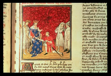 Prinsen af Wales (Henry V 1387-1422) hylder kong Charles VI (1368-1422)