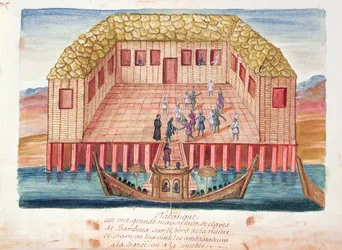 Residensen for de franske ambassadører i Siam, fra en beretning om jesuitterne i Siam, 1688 (wc på papir)
