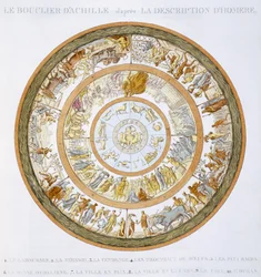 The Shield of Achilles, efter beskrivelsen i Homers Iliaden, 1815 (håndfarvet gravering)