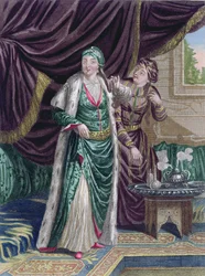 Sultana Asseki, fra Recueil destampes sur les Costumes du Levant, indgraveret af Gerard Jean Baptiste Scotin (1671-1716) 1707-08