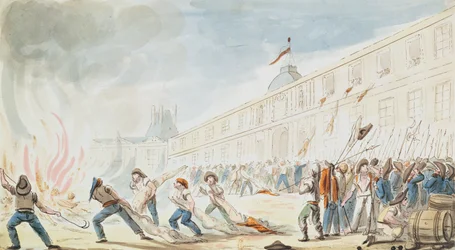 The Taking of the Tuileries, 10. august 1792 (farvegravering)