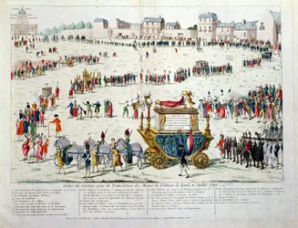 Oversættelsen af de dødelige rester af Voltaire (1694-1778) til Pantheon Paris den 10. juli 1791 (wc på papir)