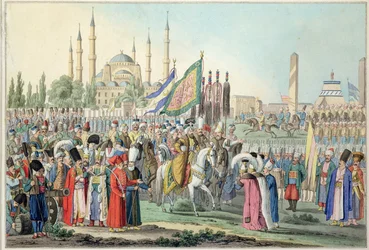 Den tyrkiske sultan gennemgår sine janitsjarer