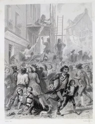 Melkrigen: oprør foran et bageri i maj 1775 (de første frugter af den franske revolution)