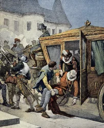 Mordet på Henrik IV den 14/05/1610. Forside af "Le Petit Français Illustré" fra 12/05/1900.