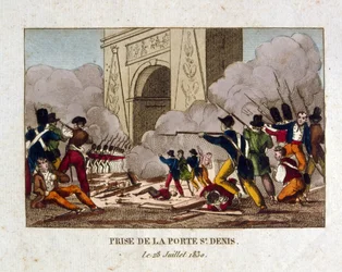 Erobringen af St Denis-porten i Paris under den franske revolution i 1830