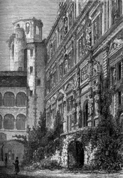 Slottet i Heidelberg i Tyskland, hjemsted for en af de mest berømte universelle i Europa i det 19. århundrede. Indgravering i den berømte dagbog "" La jeunesse""