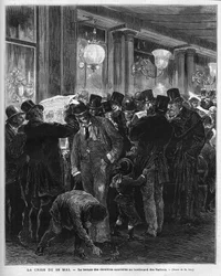 Krisen den 16. maj 1877: Læs de seneste nyheder på boulevard des Italians i Paris. Denne franske politiske krise er resultatet af brevet fra Mac Mahon (Mac-Mahon), der kritiserer holdningen hos rådsformand Jules Simon, som til sidst vil genoptage