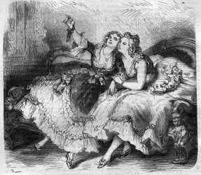 Døtrene af "harem" af kongen af ​​Frankrig Ludvig XV dit le Bien-Aime (Bien Aime) (1710-1774). Indgravering i "Historien om paver-konger-dronninger og kejsere gennem århundrederne"" af Maurice Lachatre