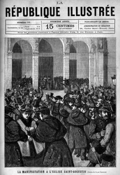 Demonstrationen ved Saint Augustine-kirken (Saint-Augustine) i Paris: ophedet mellem det parisiske politi og demonstranter, der er fjendtlige over for dekreterne fra marts 1880, som Jules Ferry tog imod, der fjerner retten til at undervise uautoriserede re