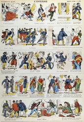 De forskellige stadier af en brand fra det 19. århundrede. Billede af Epinal fra det 19. århundrede.