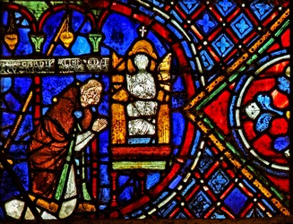 Donoren, Etienne Chardonnel (medlem af katedralens kapitel) beder foran statuen af jomfruen (w29a)