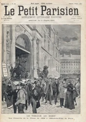 Lodtrækningen: de værnepligtige af 1892-klassen ved Paris Rådhus. En af avisen "Le petit Parisien"" den 5/02/1893 (gravering)