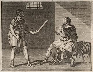 Den eminente general Marius, der flygter fra Sulla, bliver taget til fange ved Minturnae, men ingen tør dræbe ham, ikke engang en fremmed slave.