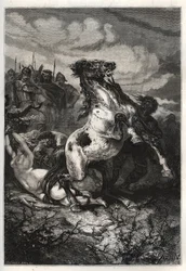 Henrettelsen af ​​Brunhilda af Austrasia af Chlothar II, 613 - Brunehauts (eller Brunehildes) død beordret af Clotaire (Clothaire) II (613). gravering