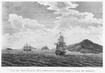 Fregatterne i La Perouse på øen Maui (gravering)