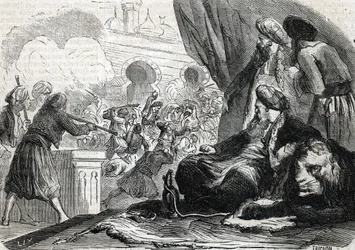 «Massakren på janitsharernes hær i 1826 ved sultan Mahmud II, Konstantinopel», 1864
