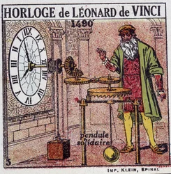 Det pendulære ur af Leonardo da Vinci (Leonardo da Vinci) (1452 - 1519) (pendul i 1490) - i "" Energi"" af Henri Arnould, red. Quillet, Paris, 20. århundrede