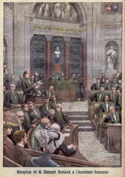 Digteren og dramatikeren Edmond Rostand modtages på Academy Francaise for "Le Petit Journal"