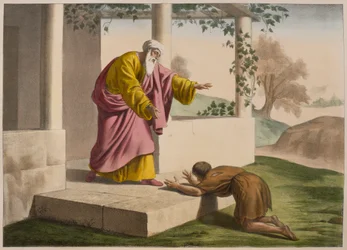 Den fortabte søns tilbagevenden, illustration fra en katekismus LHistoire Sainte, udgivet af Charles Delagrave, Paris, slutningen af det 19. århundrede