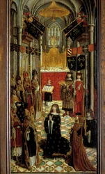 Kroningen af Ludvig 12. (1462-1515) i katedralen i Reims den 27. maj 1498. Maleri på træ af den franske skole fra det 16. århundrede. 1501. Mål: 1,95x0,5 m. Paris, Nationalmuseet for Middelalderen, Thermes de Cluny