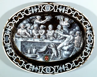 Bryllupsfesten af Psyche Oval Plat i emalje malet på kobber fra den franske skole. 1560 Paris, Musée du Louvre
