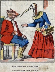 Ulven og storken. Fabler af Jean de La Fontaine (1621-95). Epinal billeddannelse fra slutningen af det 19. århundrede.