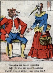Ulven og storken. Fabler af Jean de La Fontaine (1621-95). Epinal billeddannelse fra slutningen af det 19. århundrede.