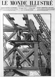 Arbejderne fra Eiffeltårnet til verdensudstillingen i 1889, arbejderne er halvtreds meter over jorden. I "The Illustrious World" fra 1888.