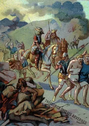 Théoderick, ældste søn af Clovis, i Arveres (Auvergne) (532-533). Kromolitografi af serien “” patriotisk uddannelse gennem image ””.