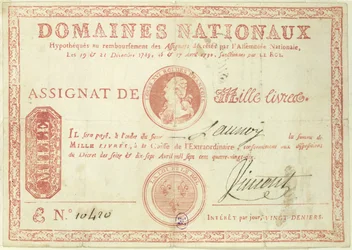Tusind livre seddel med et billede af Ludvig XVI (1754-93) 1790