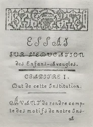 Titelside til det første kapitel af Essai sur leducation des aveugles af Valentin Hauy (1745-1822) udgivet i 1786