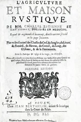 Titelside af LAgriculture et Maison Rustique, af Charles Estienne, udgave udgivet 1641 (bogtryk og gravering)