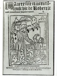 Titelside fra The Terrible and Wonderful Life of Robert the Devil, udgivet af Claude Blihart i 1563