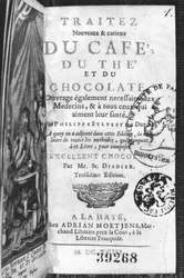 Titelside til New and Curious Treatise on Coffee, Tea and Chocolate af Philippe Sylvestre Dufour, La Haye, udgivet 1693