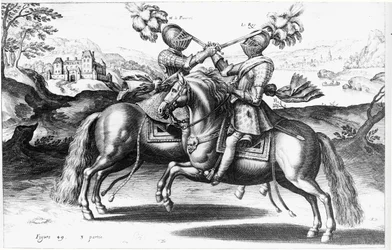 Turneringsscene mellem Henri IV (1553-1610) og Antoine de Pluvinel (1555-1620)
