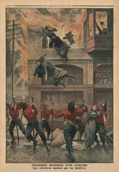Tragisk brand i et værksted i Newark, New Jersey, illustration fra 