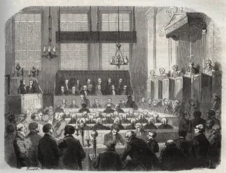 Retssag mod William Palmer, ved Central Criminal Court, maj 1856, for forgiftning af John Parsons Cook, ved Rugeley (gravering) - William Palmer for Central Criminal Court i London i 1856 - Indgravering i "Causes celebres de tous peuples" af Armand Fouqui