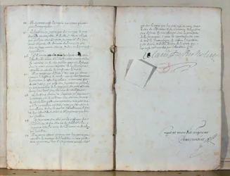 To sider fra det franske akademis vedtægter, 1635 (blæk på papir) (se også 179947)