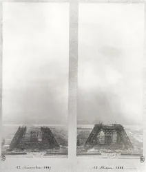 To visninger af konstruktionen af Eiffeltårnet, Paris, 12. december 1887 og 15. marts 1888