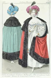 To kvinder med turbaner, kjoler og kapper af kashmir, fra Costumes Parisiens, 1831
