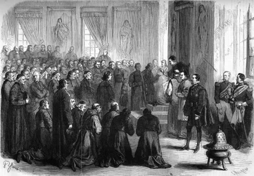 Vatikankoncilet I (1869-1870): Pave Pius IX (1792-1878) modtog i almindelig audiens de franske gejstlige, der fulgte festerne
