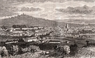 Vesoul - kommune i Grand Est i Frankrig, præfektur i departementet Haute-Saone i regionen Bourgogne-Franche-Comte - gravering i "Frankrig illustree: geografi, historie, statistisk administration" af V.-A. Malt-brun. 1884