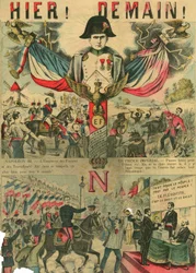 Victor Napoleon (1862-1926) i spidsen for bonapartisternes tilhængere, den sidste arving til Napoleon I, som måtte gå i eksil efter en lov vedtaget af den tredje republik i 1886. Gravering, i "Le Figaro, supplement", den 30/03/1889, Paris.