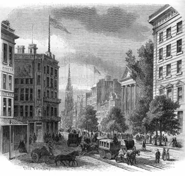 Udsigt over Boadway i New York. Stik fra 1862-1863.