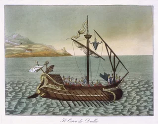 Udsigt over Corvus, Naval Crane, brugt af G. Duillus, 1796
